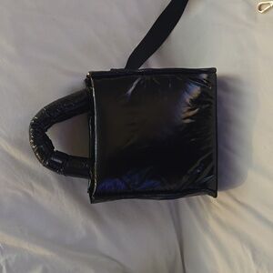 Black puffer purse.